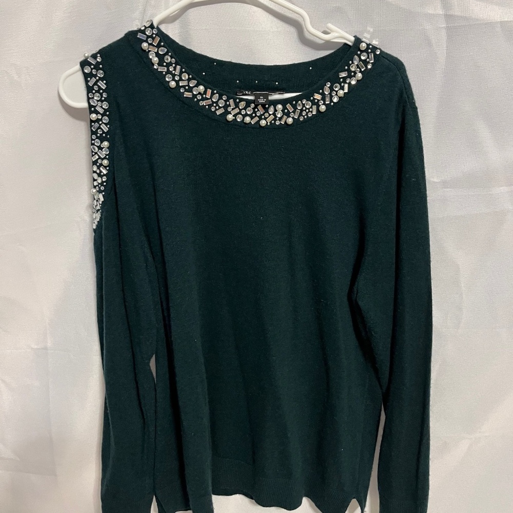 Womens INC Green Cold Shoulder Sweater - Size XL